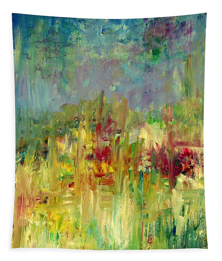 Abstract Tapestry featuring the painting Memories of Grandmothers Flower Garden by Julie Lueders 