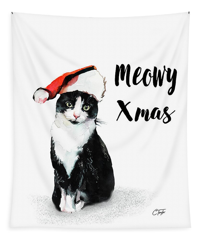Cat Tapestry featuring the painting Meowy Xmas by Colleen Taylor