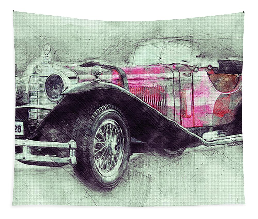 Mercedes Benz Ssk Tapestry featuring the mixed media Mercedes-Benz SSK 3 - 1928 - Automotive Art - Car Posters by Studio Grafiikka
