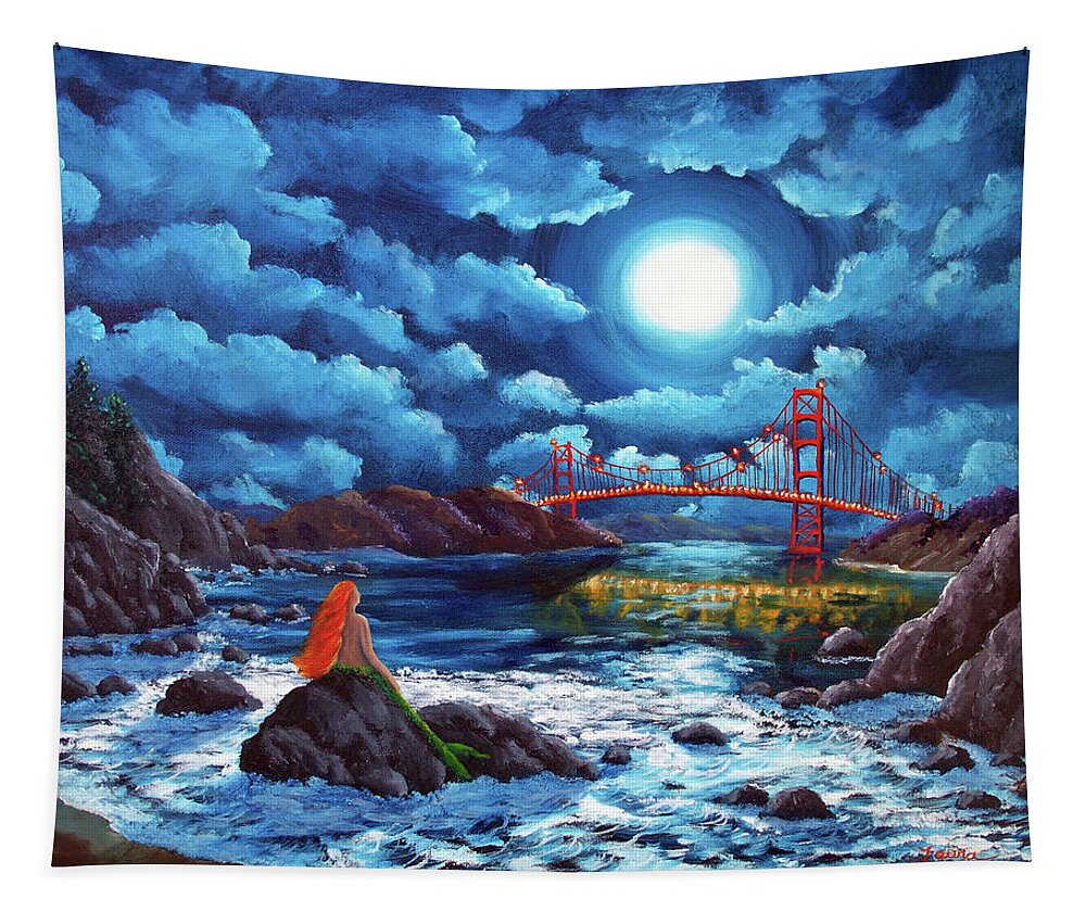 Painting Tapestry featuring the painting Mermaid at the Golden Gate Bridge by Laura Iverson