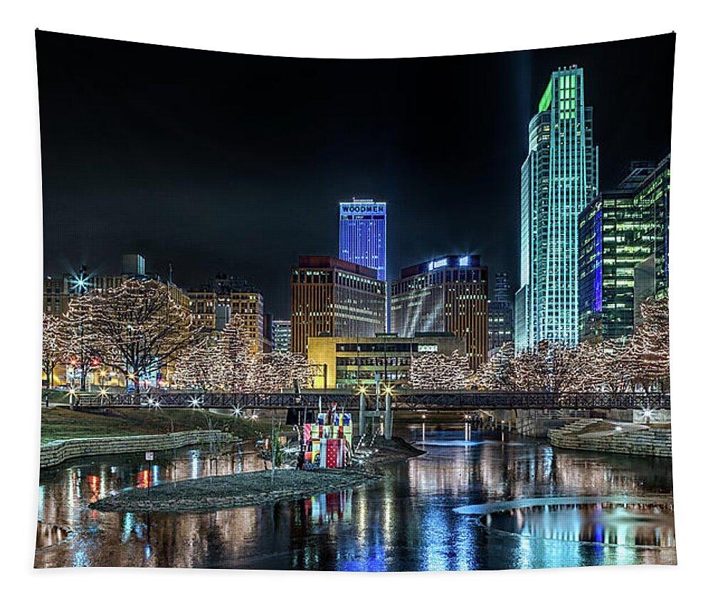 Omaha Tapestry featuring the photograph Merry Christmas Omaha by Susan Rissi Tregoning