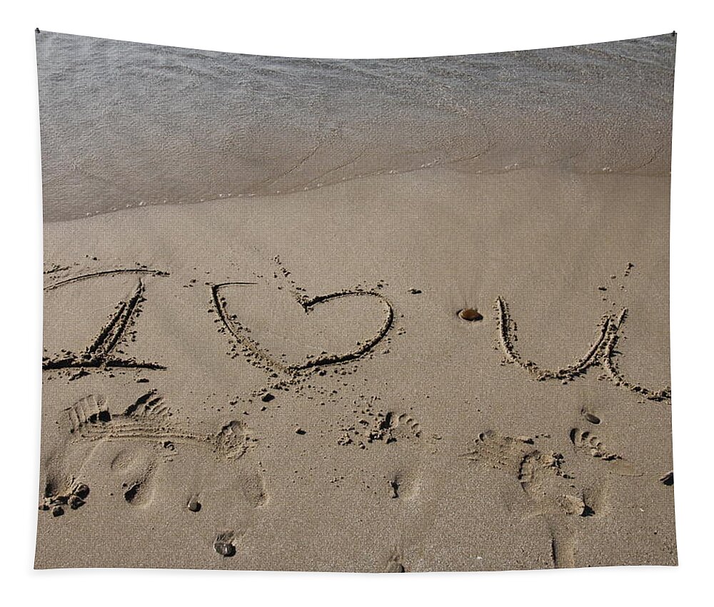 I Love You Tapestry featuring the photograph Message in the Sand by Valerie Collins