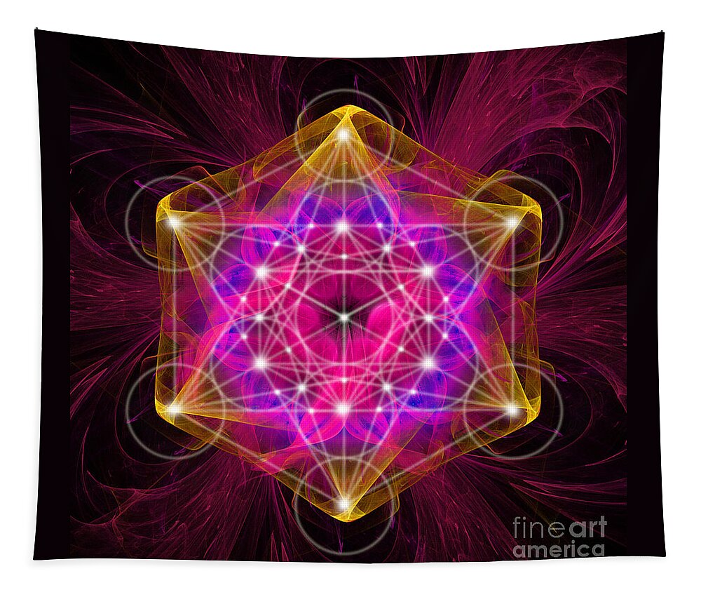 Metatrons Cube Tapestry featuring the digital art Metatron's cube with flower of life by Alexa Szlavics