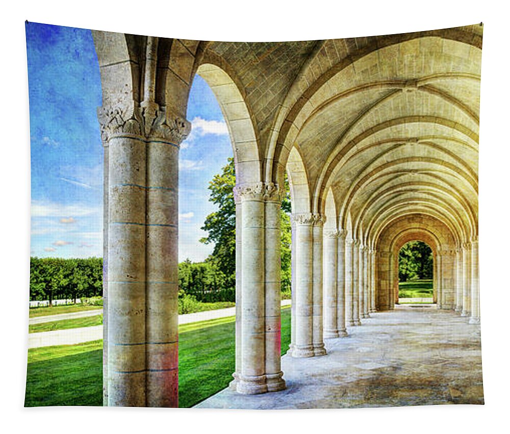 Meuse-argonne Tapestry featuring the photograph Meuse Argonne American Cemetery Memorial Loggia - Vintage by Weston Westmoreland