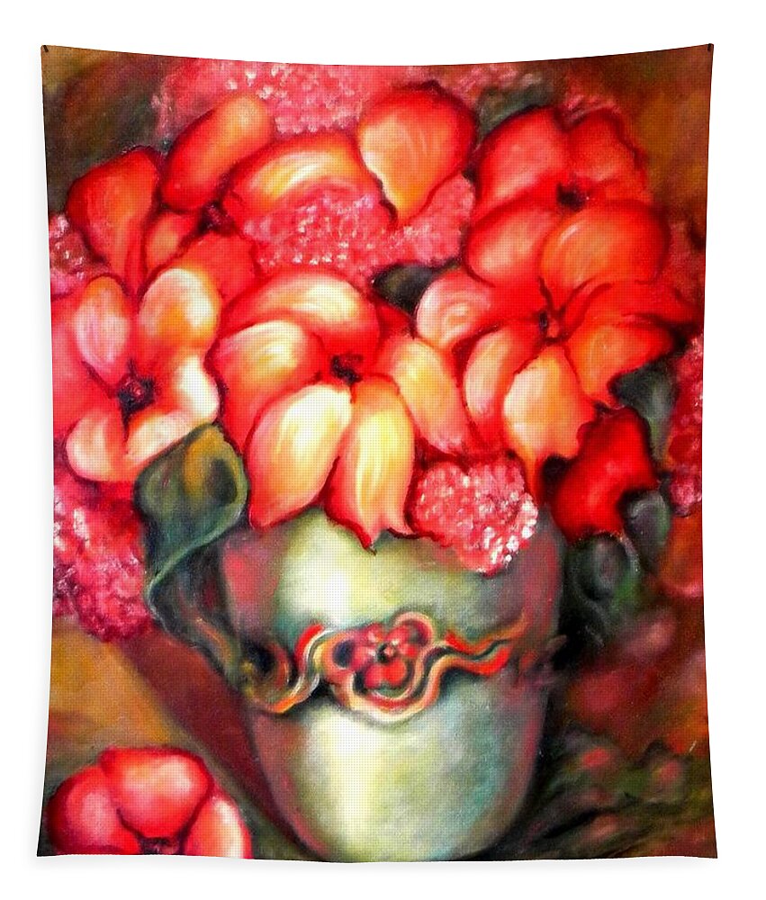 Orange Flowers Artwork Tapestry featuring the painting Mexican Flowers by Jordana Sands
