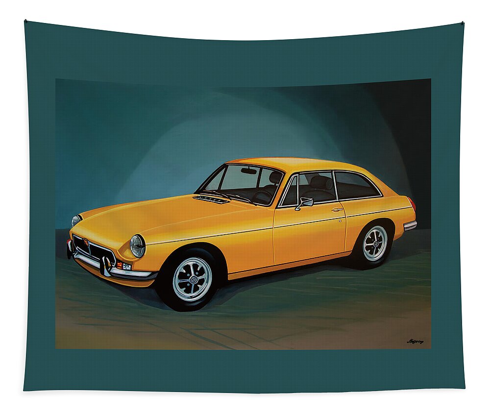 Mgb Gt Tapestry featuring the painting MGB GT 1966 Painting by Paul Meijering