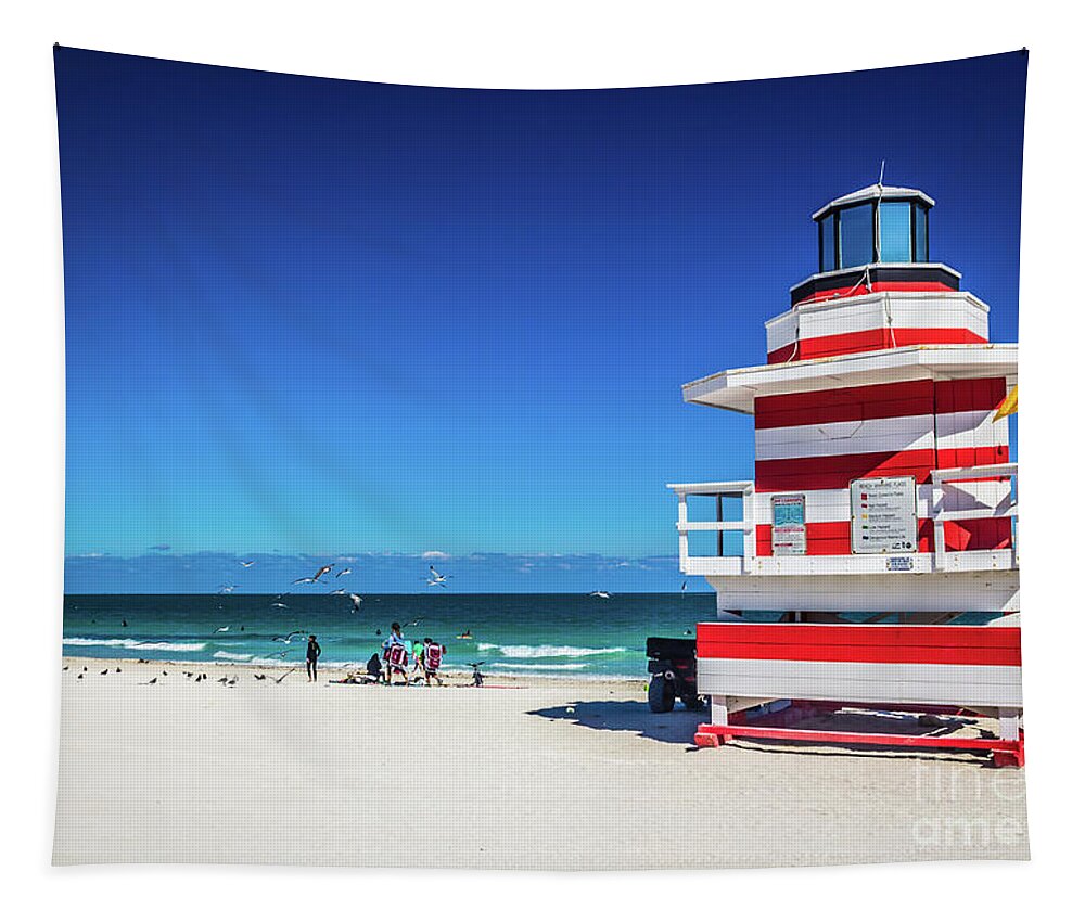Lifeguard Tapestry featuring the photograph Miami Beach Lifeguard House 4463 by Carlos Diaz