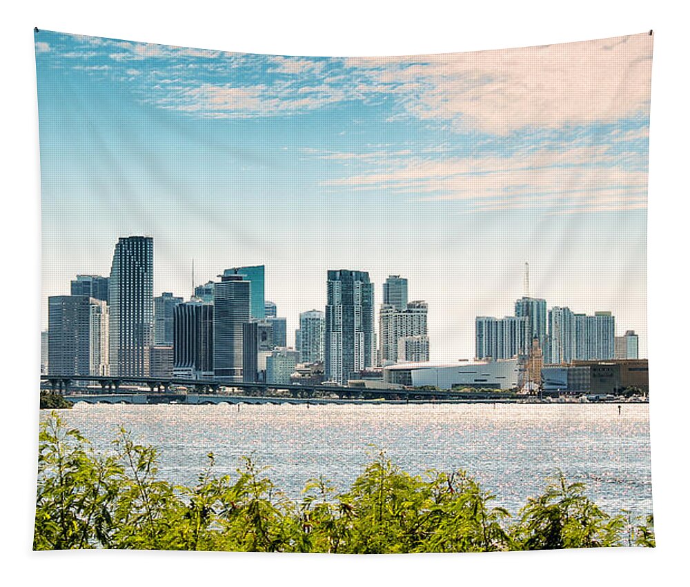Miami City Panoramic Tapestry featuring the photograph Miami City Skyline and Skyscrapers by Rene Triay FineArt Photos