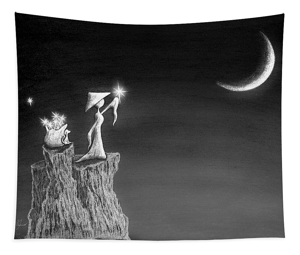 Shining Star Tapestry featuring the drawing Micah Monk 11 - Light Up The Sky by Lori Grimmett