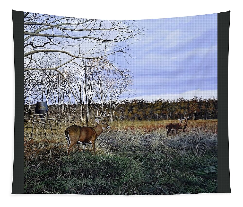 Cabelas Tapestry featuring the painting Take Out - Deer by Anthony J Padgett