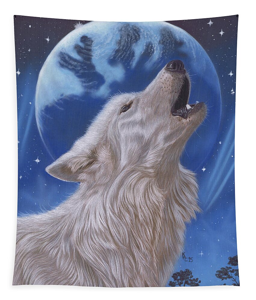 Wolf Tapestry featuring the pastel Midnight Caller by Karie-Ann Cooper