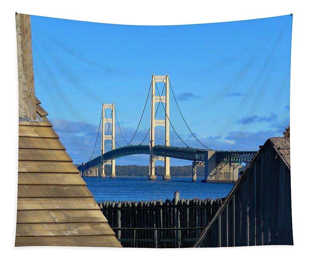 Mackinac Tapestry featuring the photograph Mighty Mac from Michilimackinac by Keith Stokes
