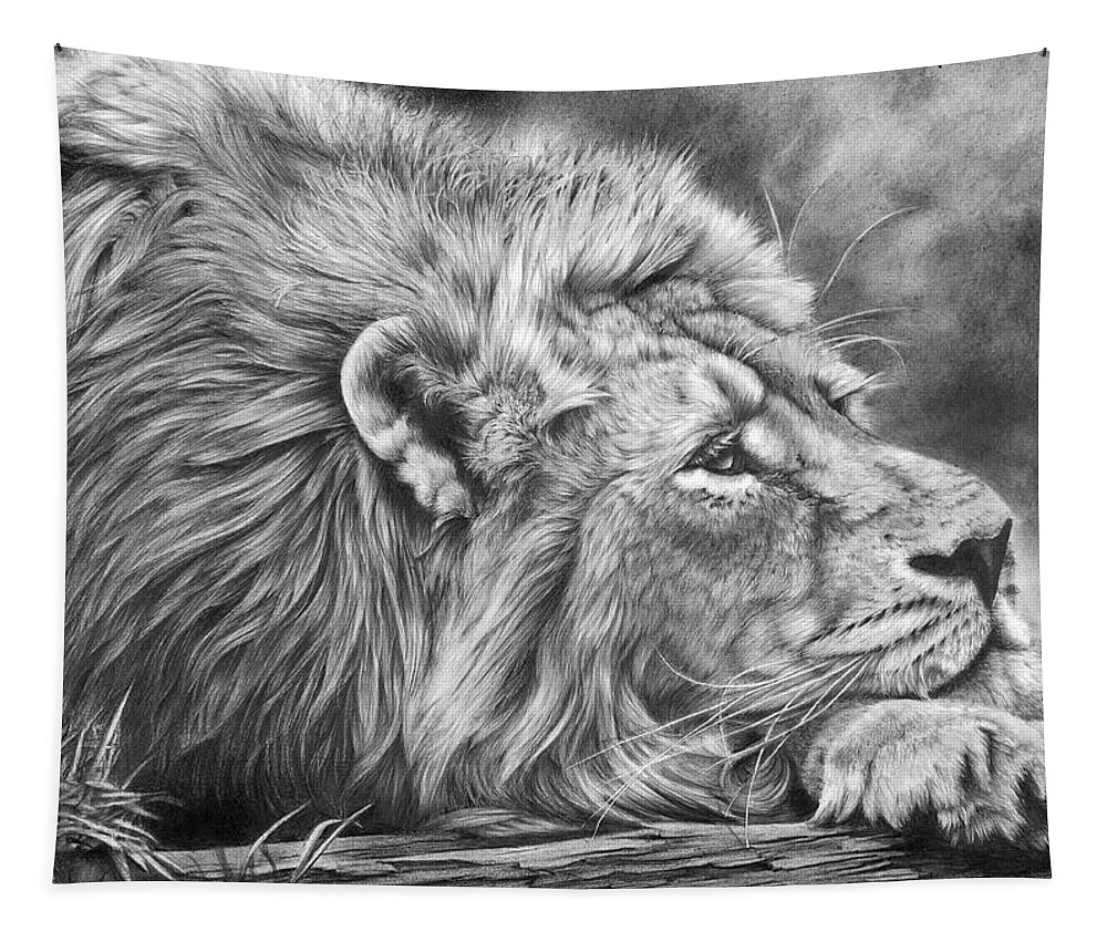 Lion Tapestry featuring the drawing Miles Away by Peter Williams