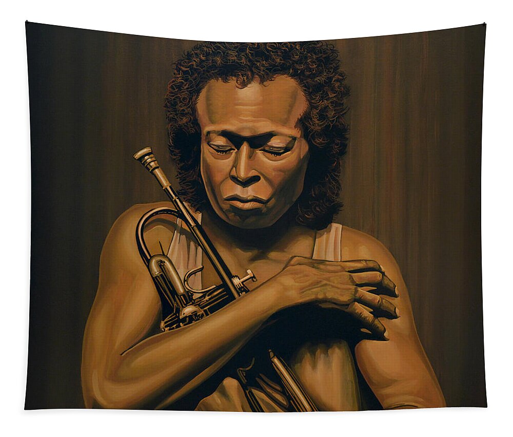 Miles Davis Tapestry featuring the painting Miles Davis Painting by Paul Meijering