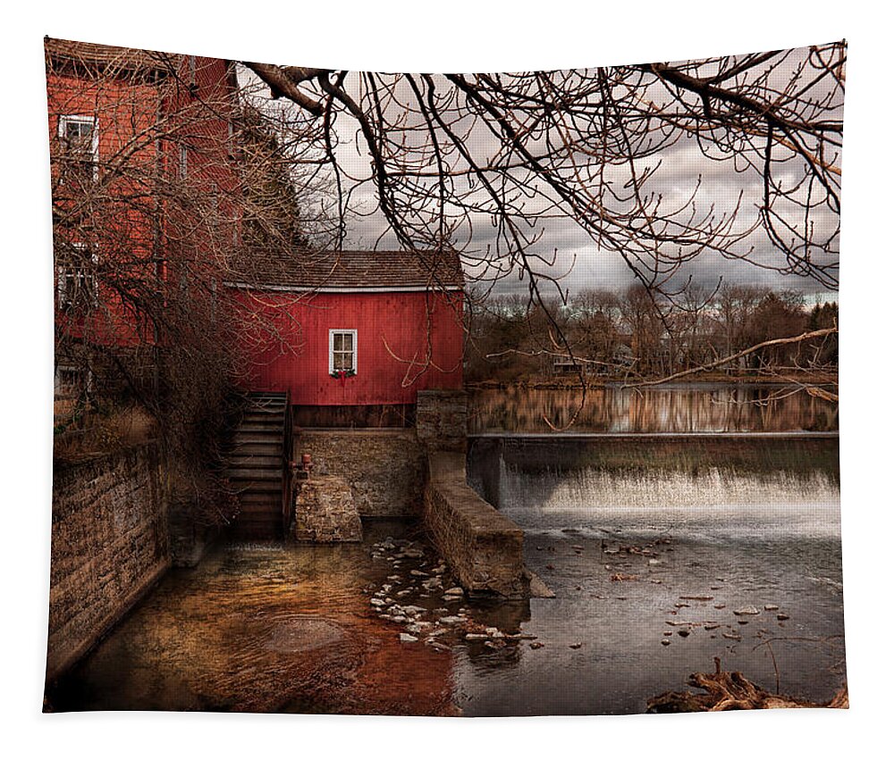 Savad Tapestry featuring the photograph Mill - Clinton NJ - The mill and wheel by Mike Savad