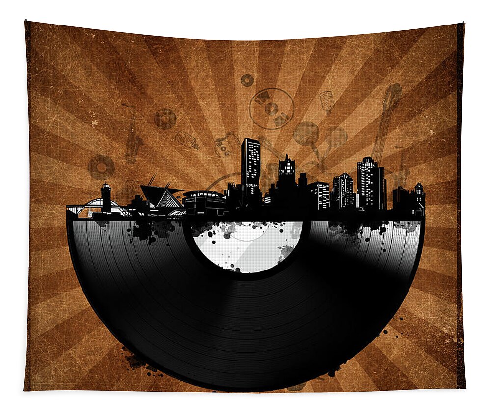 Milwaukee Tapestry featuring the digital art Milwaukee Skyline Vinyl 5 by Bekim M