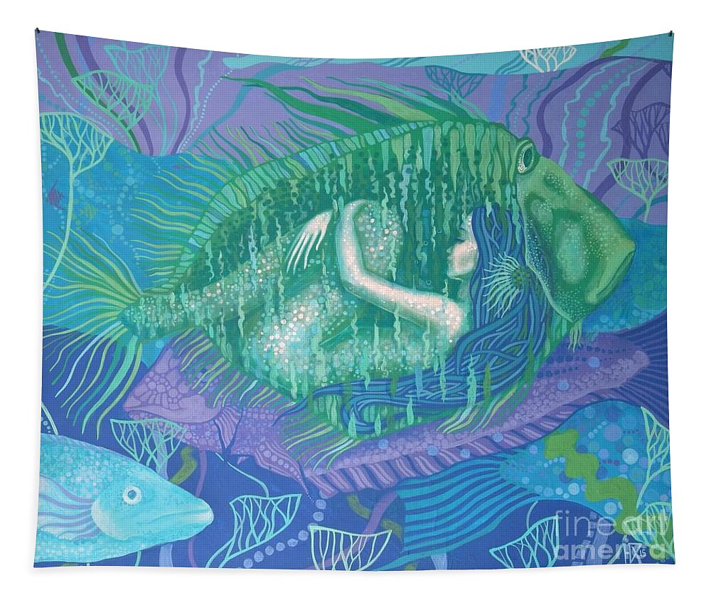 Mermaid Tapestry featuring the painting Mimicry by Julia Khoroshikh