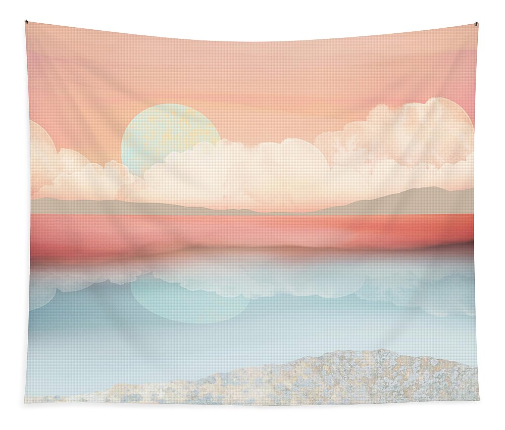 Mint Tapestry featuring the digital art Mint Moon Beach by Spacefrog Designs