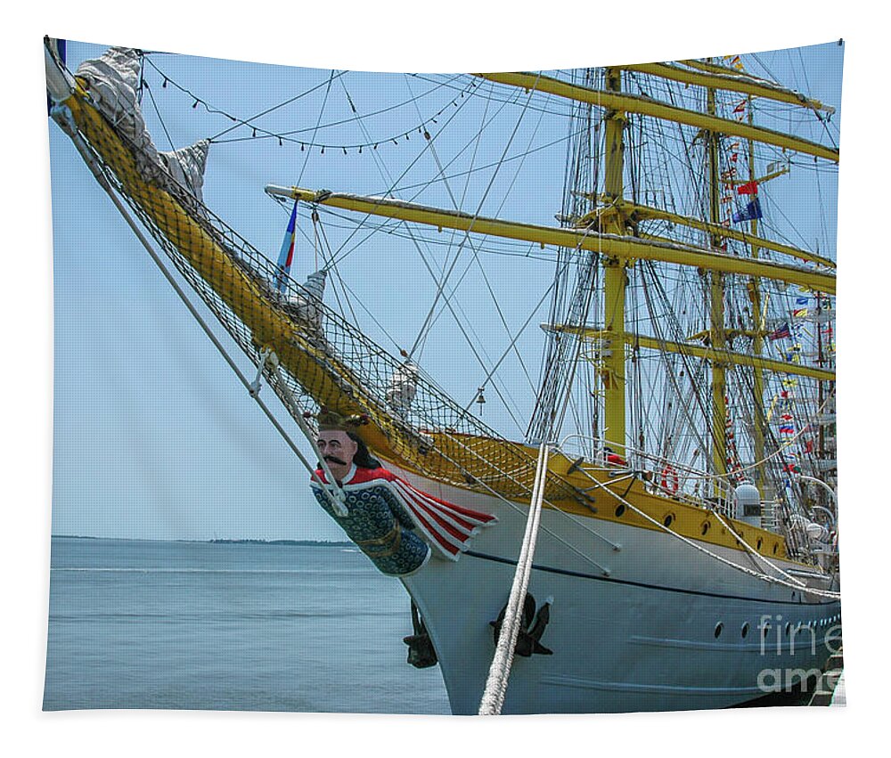 Mircea Tapestry featuring the photograph Mircea Tall Ship Docked in Charleston SC by Dale Powell