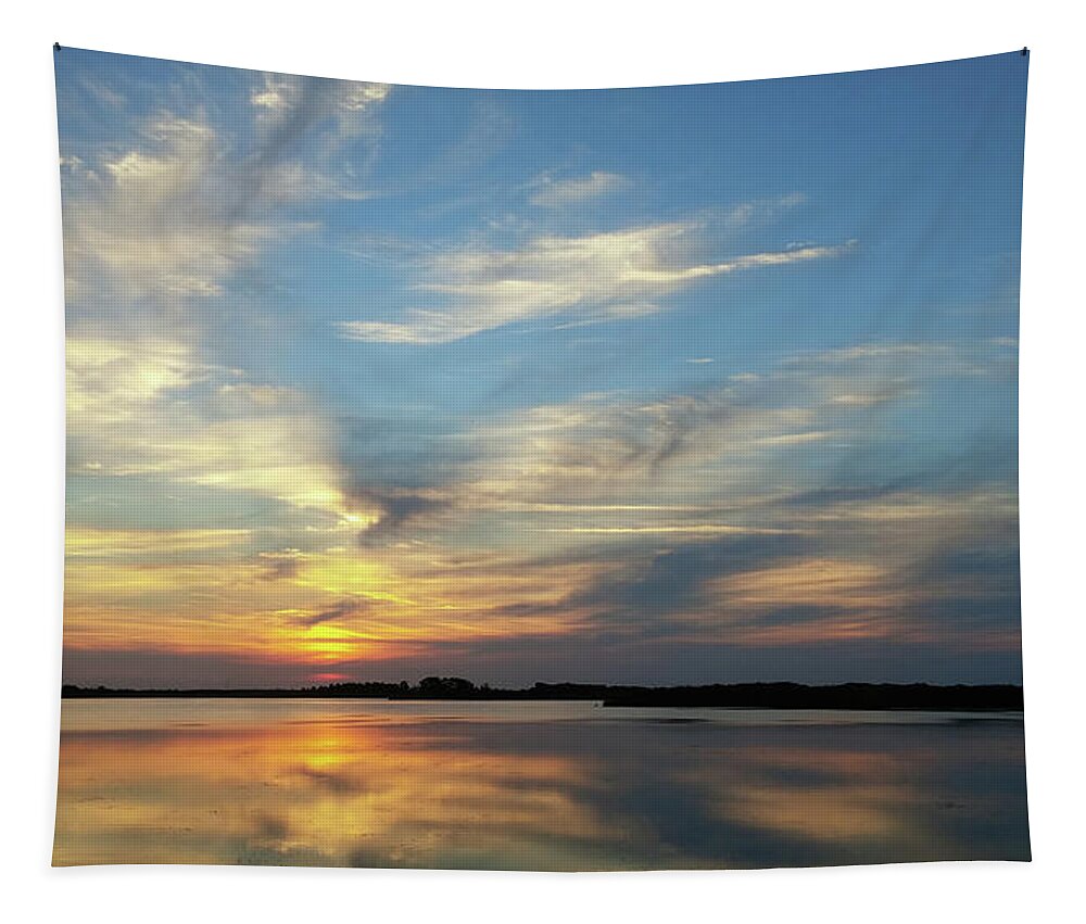 Back Tapestry featuring the photograph Mirrored Sunset by Liza Eckardt