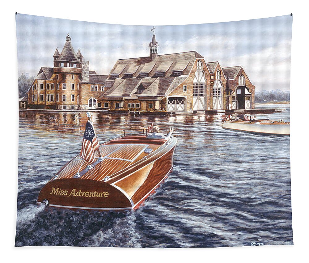 Chris Craft Tapestry featuring the painting Miss Adventure by Richard De Wolfe