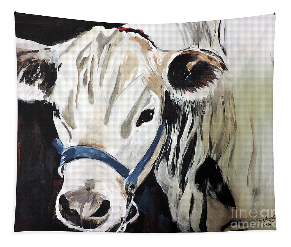 Cow Tapestry featuring the painting Miss White by Tom Riggs