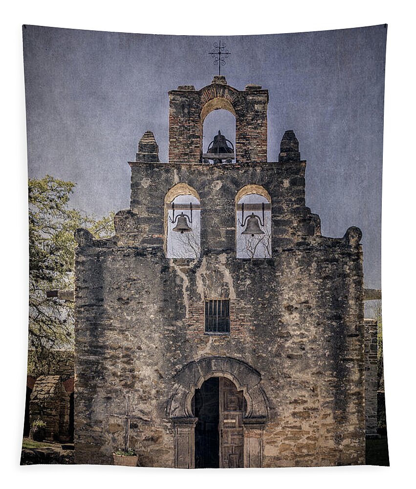 Adobe Tapestry featuring the photograph Mission Espada by Teresa Wilson