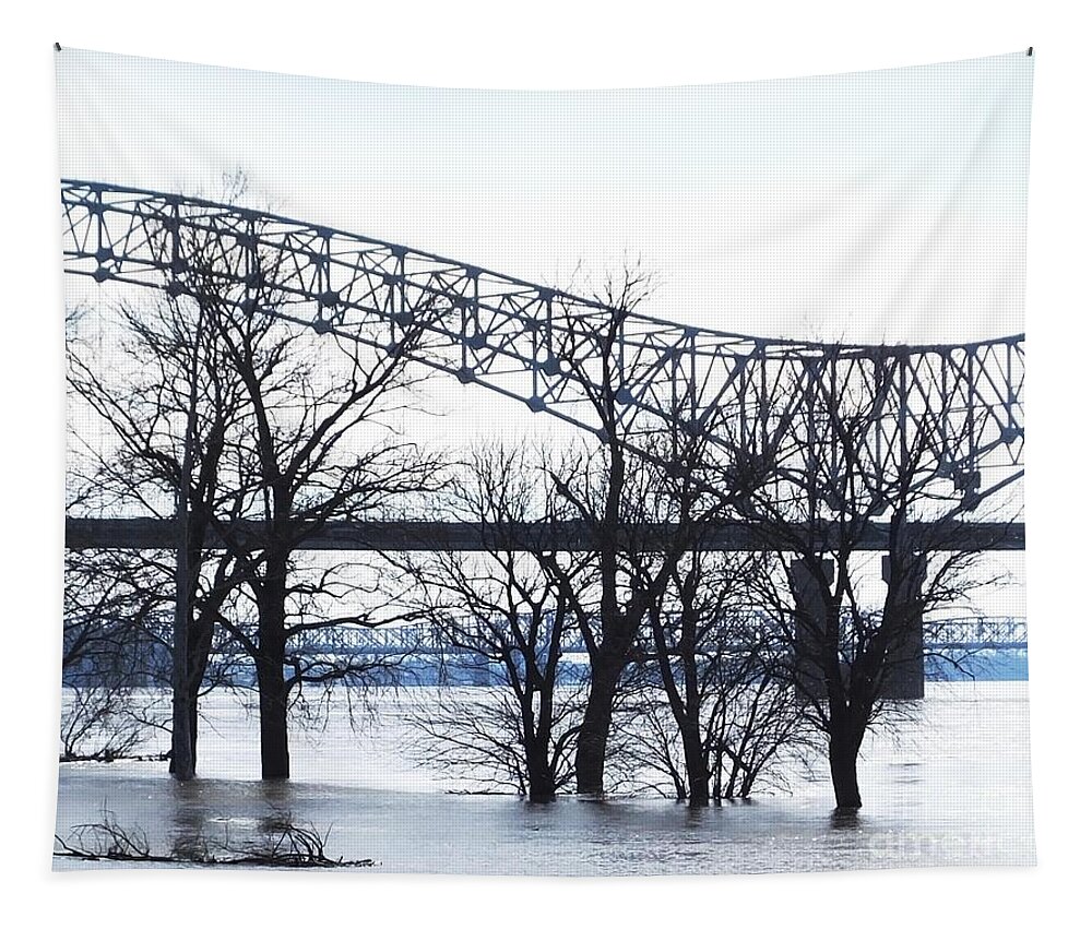 Bridge Tapestry featuring the photograph Mississippi River at Memphis January High Water by Lizi Beard-Ward