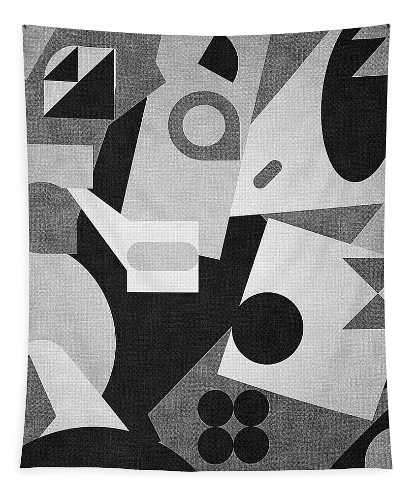 Abstract Tapestry featuring the digital art Mod, Grayscale by Sandy Taylor