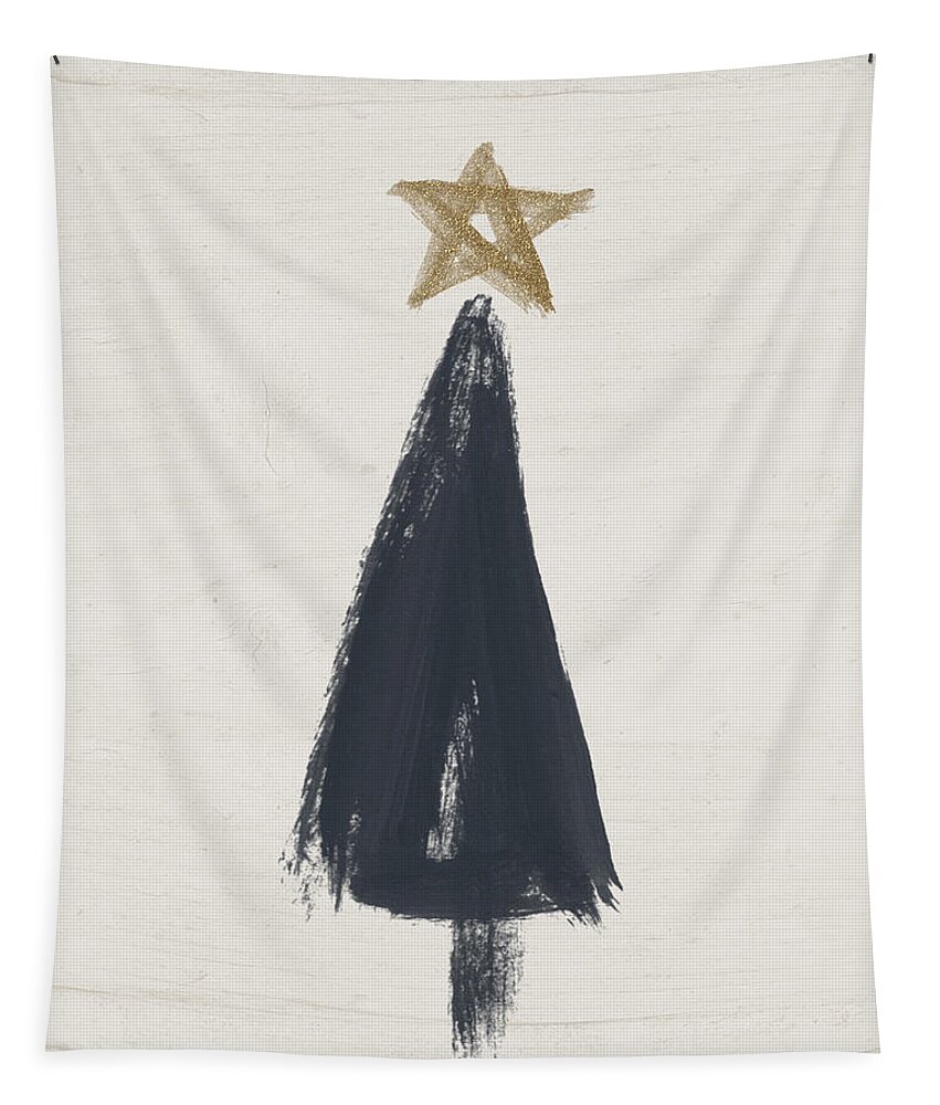 #faaAdWordsBest Tapestry featuring the painting Modern Primitive Black and Gold Tree 3- Art by Linda Woods by Linda Woods