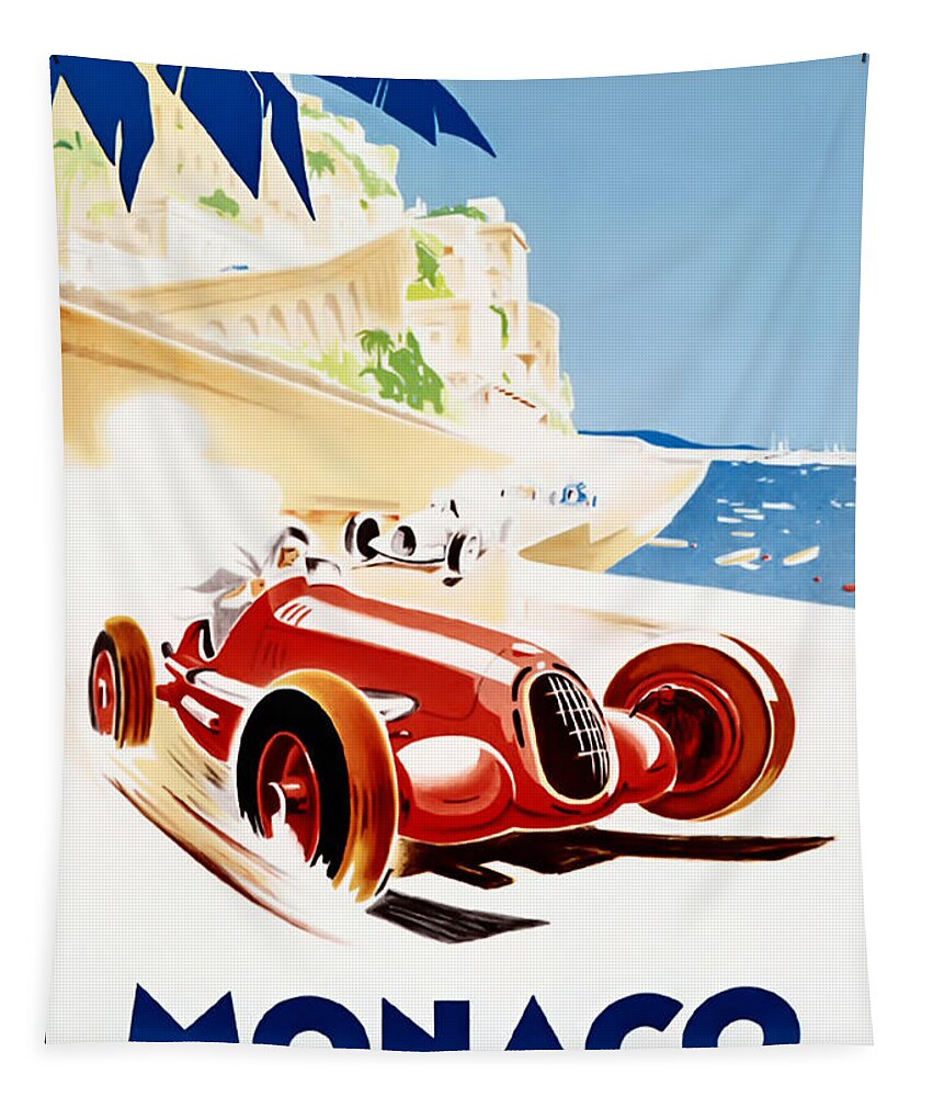 Monaco Grand Prix Tapestry featuring the digital art Monaco Grand Prix 1937 by Georgia Fowler