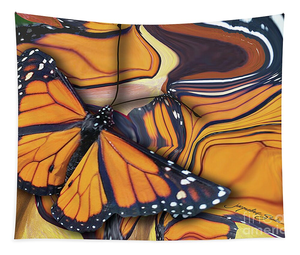 Monarch Tapestry featuring the digital art Monarch Flight by Jacqueline Shuler