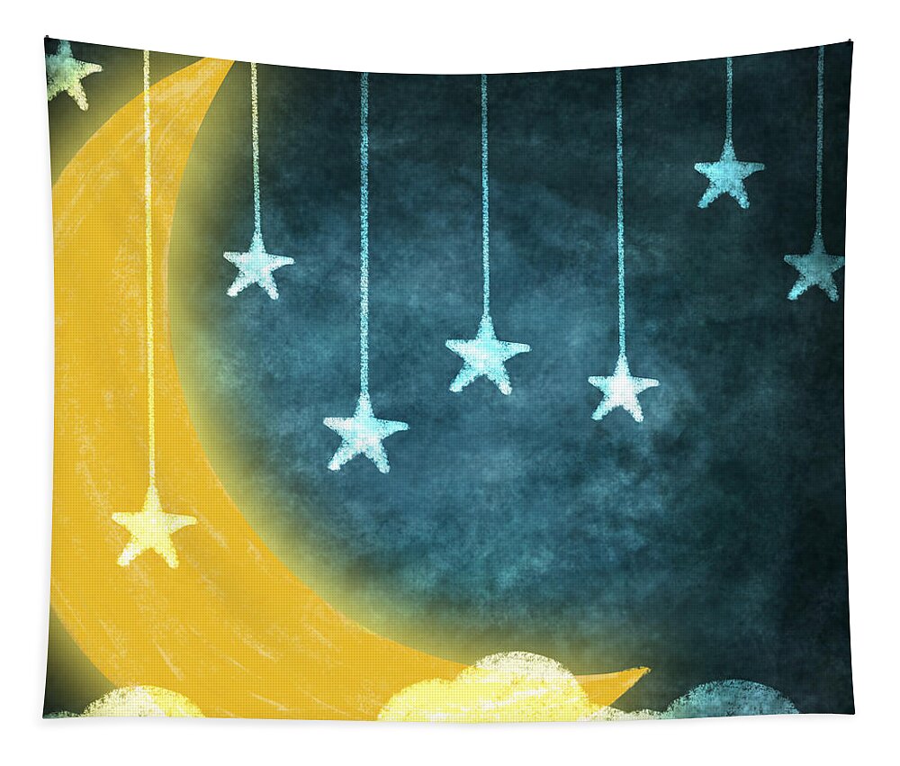 Art Tapestry featuring the painting Moon And Stars by Setsiri Silapasuwanchai