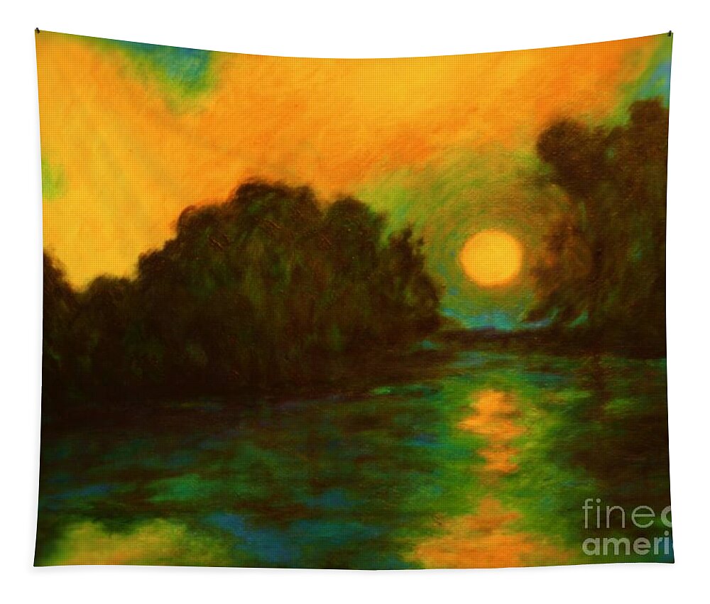 Landscape Tapestry featuring the painting Moon Glow by Alison Caltrider