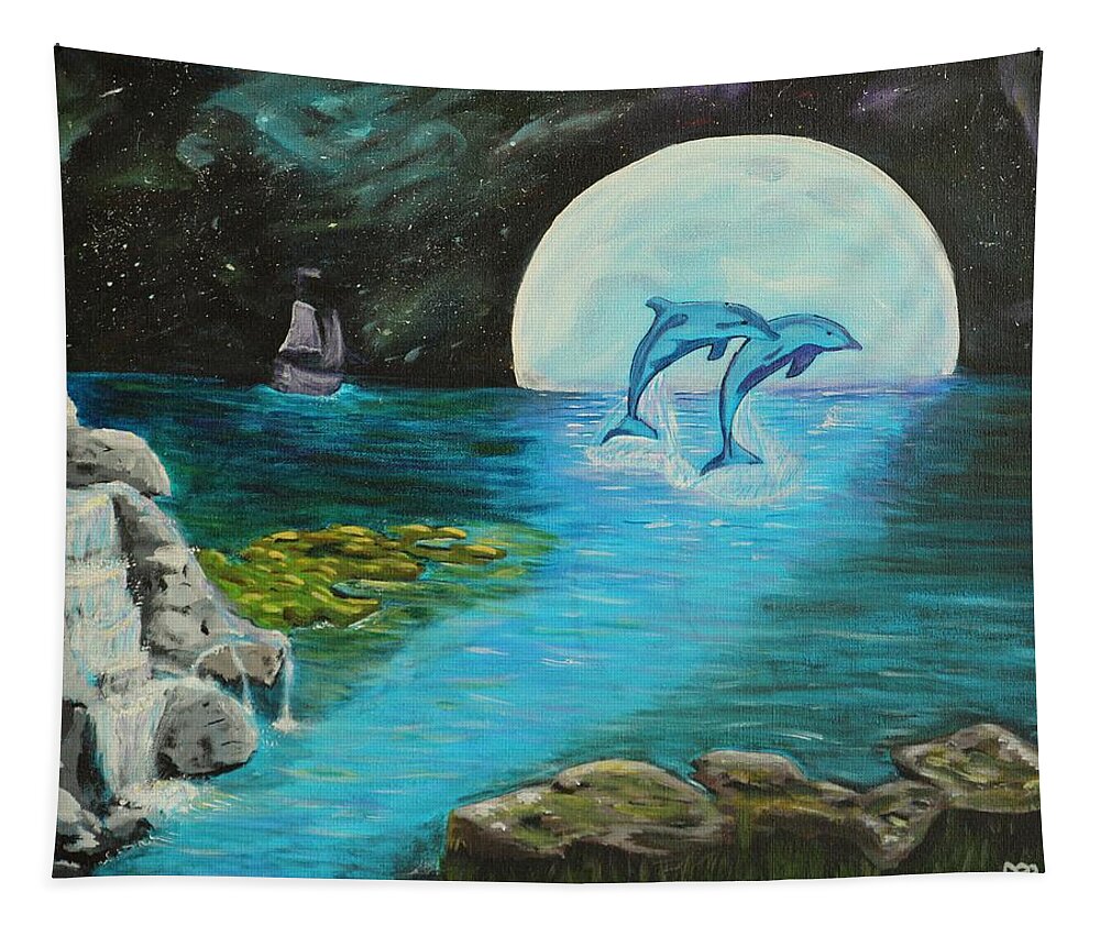 Blue Moon Tapestry featuring the painting Moon light swim by David Bigelow