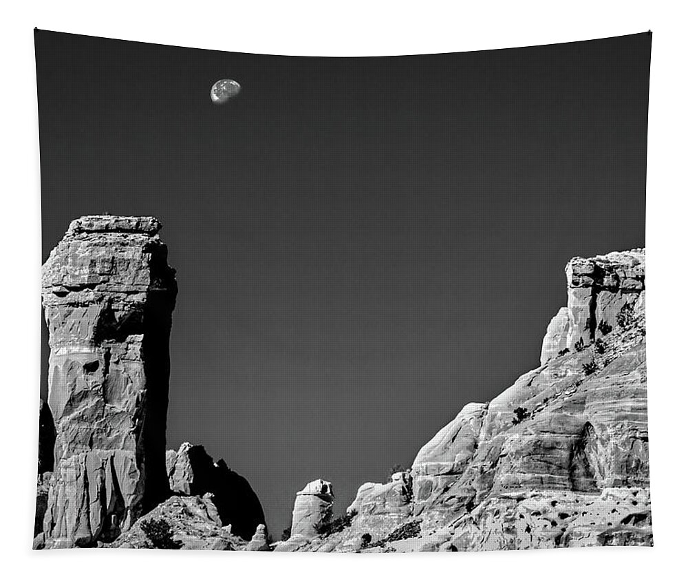 New Mexico Tapestry featuring the photograph Moon Over Chimney Rock by Stuart Litoff