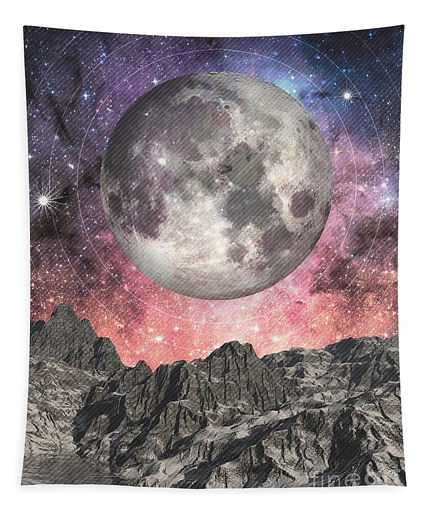 Moon Tapestry featuring the digital art Moon Over Mountain Lake by Phil Perkins