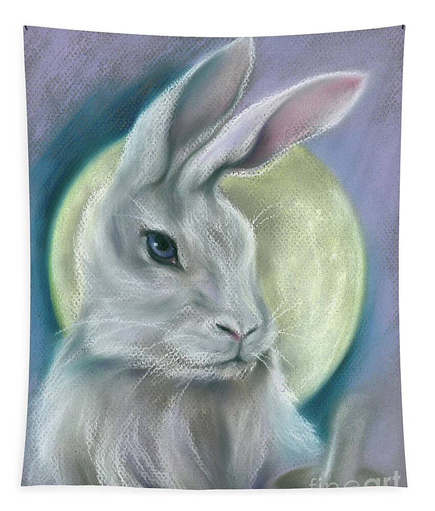 Rabbit Tapestry featuring the pastel Moon Rabbit by MM Anderson
