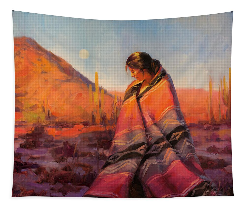Southwest Tapestry featuring the painting Moon Rising by Steve Henderson