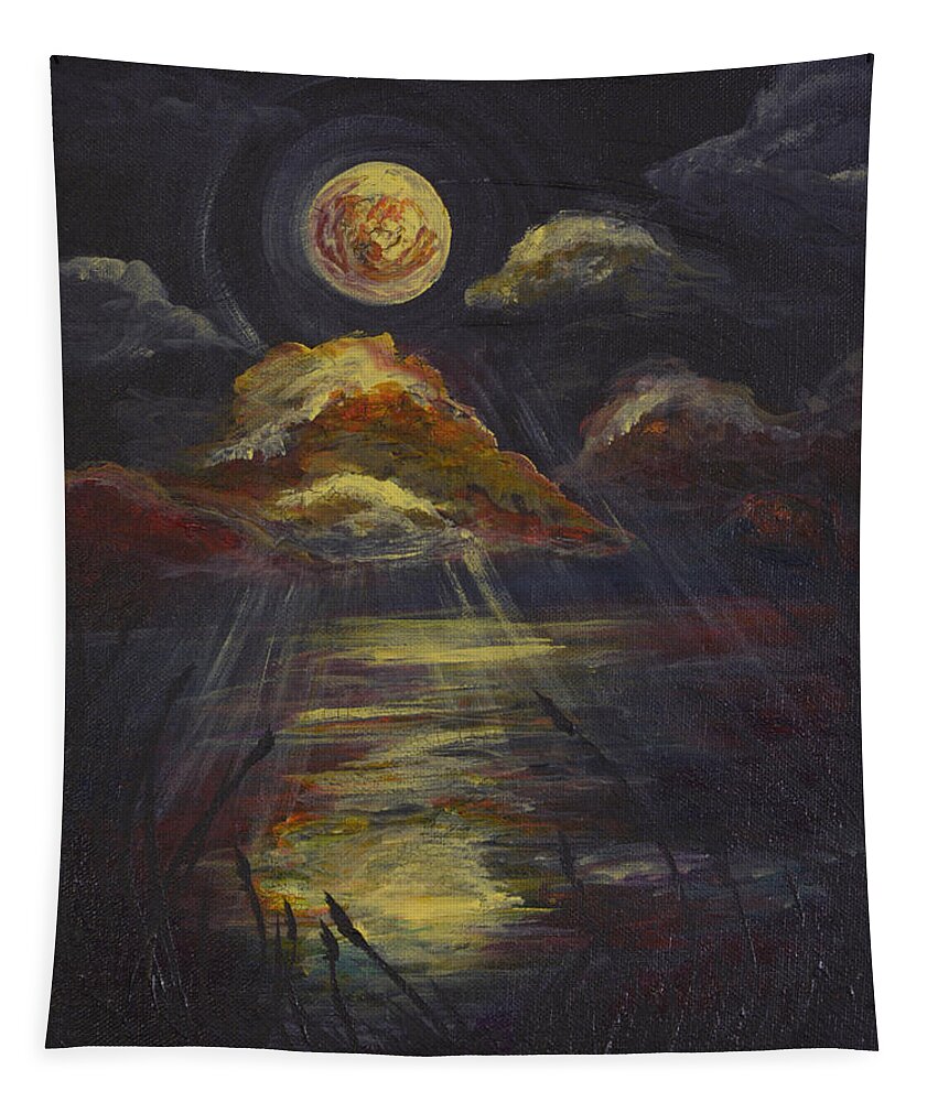Moon Tapestry featuring the painting Moonlit Beach Guam by Michelle Pier