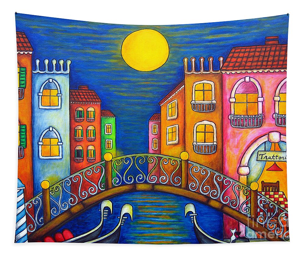 Venice Tapestry featuring the painting Moonlit Venice by Lisa Lorenz