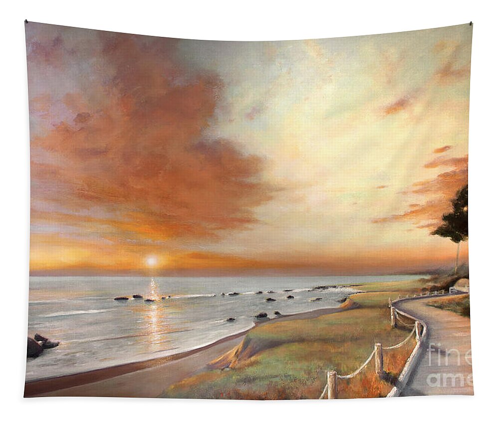 Landscape Tapestry featuring the painting Moonstone Cambria Sunset by Michael Rock