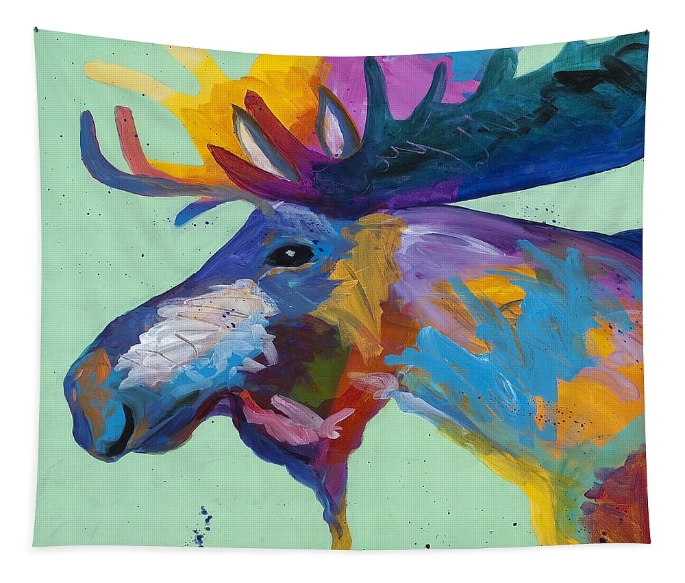 Moose Tapestry featuring the painting Moose in Green by Tracy Miller