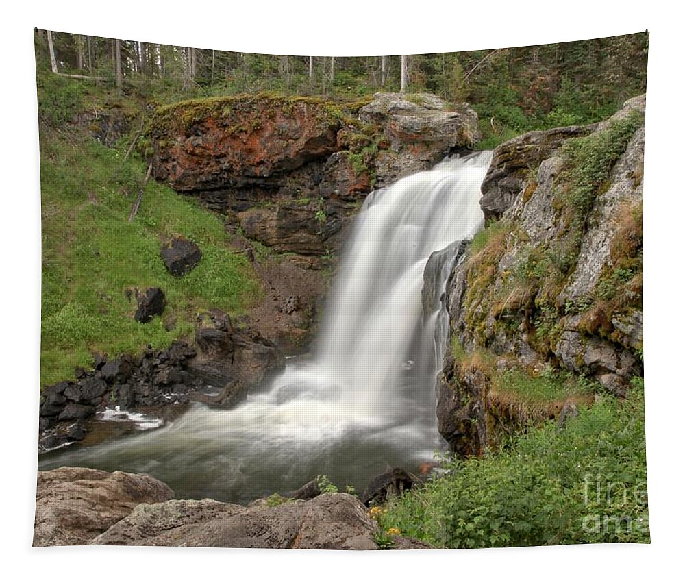 Moose Falls Tapestry featuring the photograph Moose Waterfall At Yellowstone by Adam Jewell