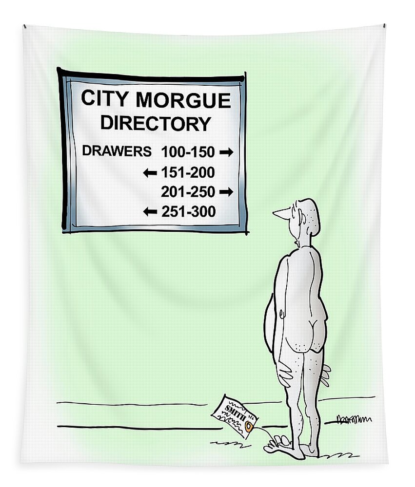 Morgue Tapestry featuring the digital art Morgue Directory by Mark Armstrong