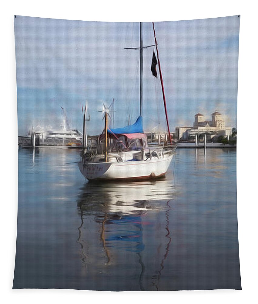 Boats Tapestry featuring the photograph Morning Float in Watercolor Painting by Debra and Dave Vanderlaan