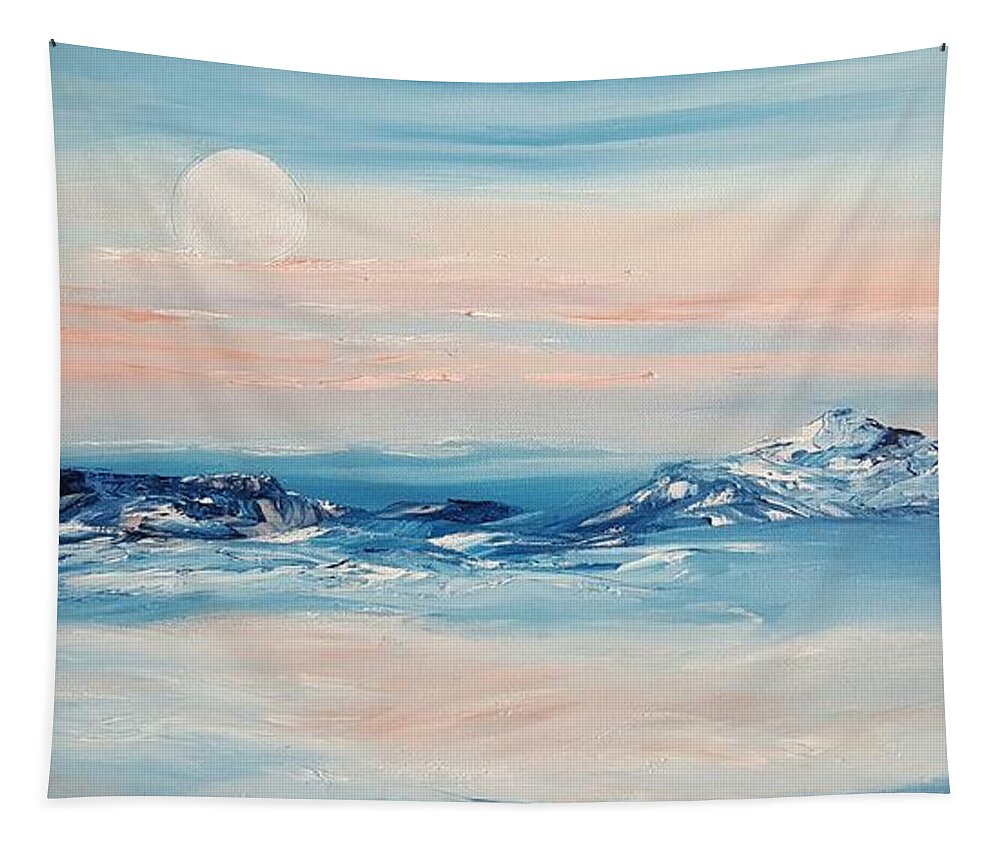 Full Moon Tapestry featuring the painting Morning Full Moon by Cheryl Nancy Ann Gordon