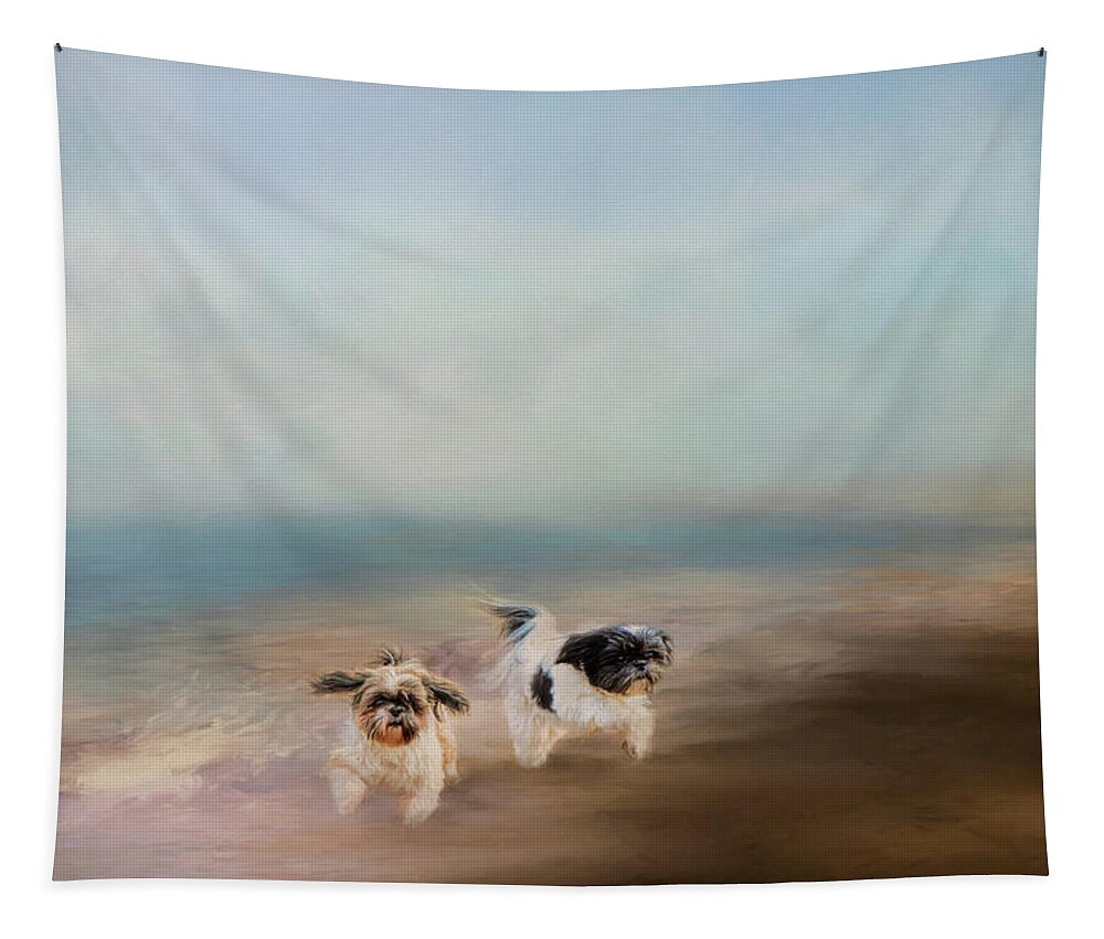 Art Tapestry featuring the photograph Morning Run At The Beach by Jai Johnson