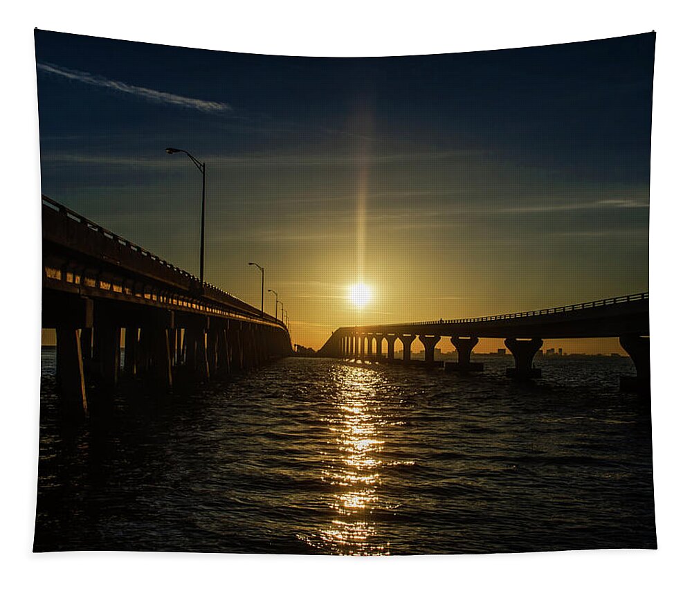 Morning Tapestry featuring the photograph Morning Sun on the Courtney Campbell Causeway by Bill Cannon