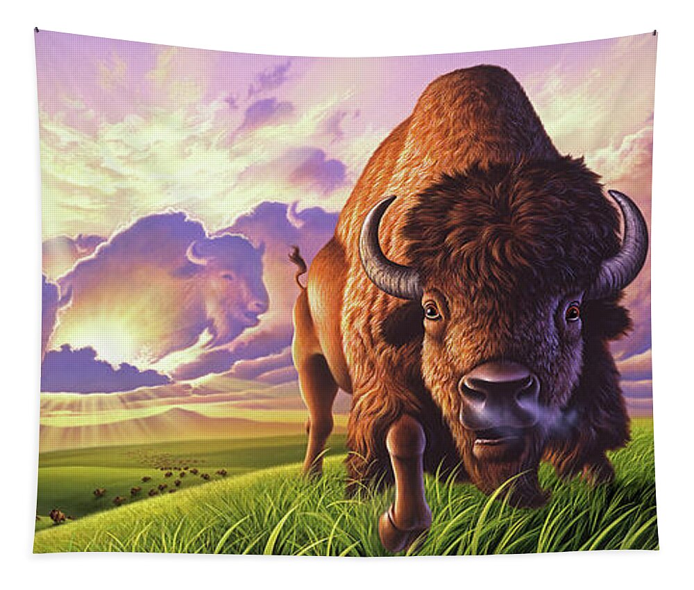 Buffalo Tapestry featuring the painting Morning Thunder by Jerry LoFaro